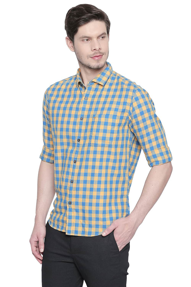 BASICS SLIM FIT TWILL CHECKS SHIRT