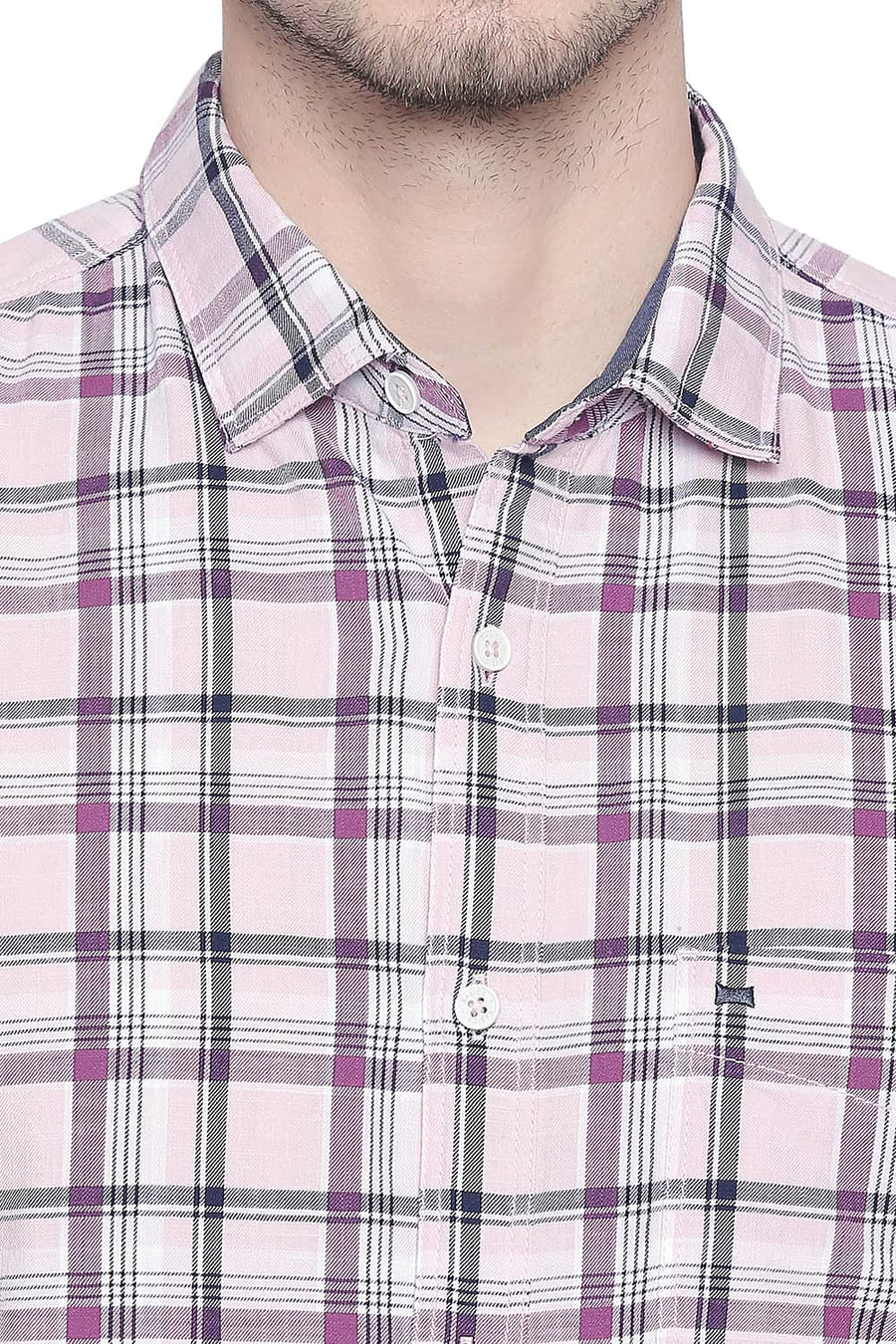 BASICS SLIM FIT PINK MIST CHECKS SHIRT