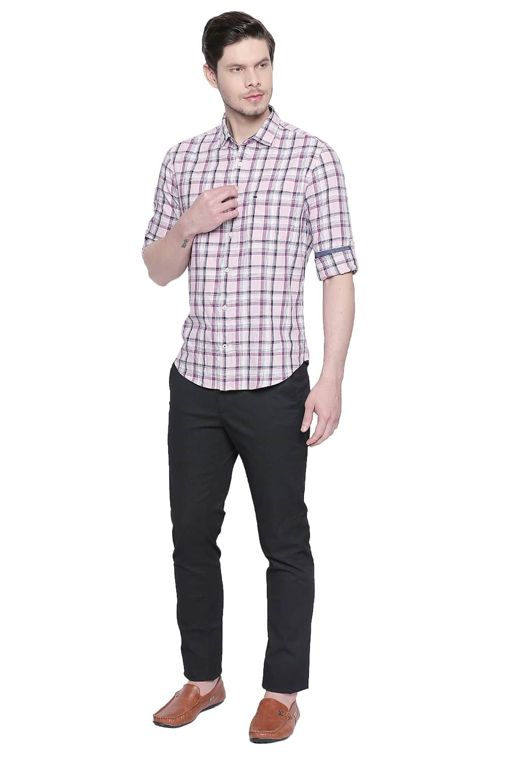 BASICS SLIM FIT CHECKS SHIRT