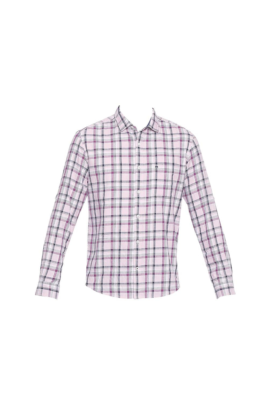 BASICS SLIM FIT PINK MIST CHECKS SHIRT