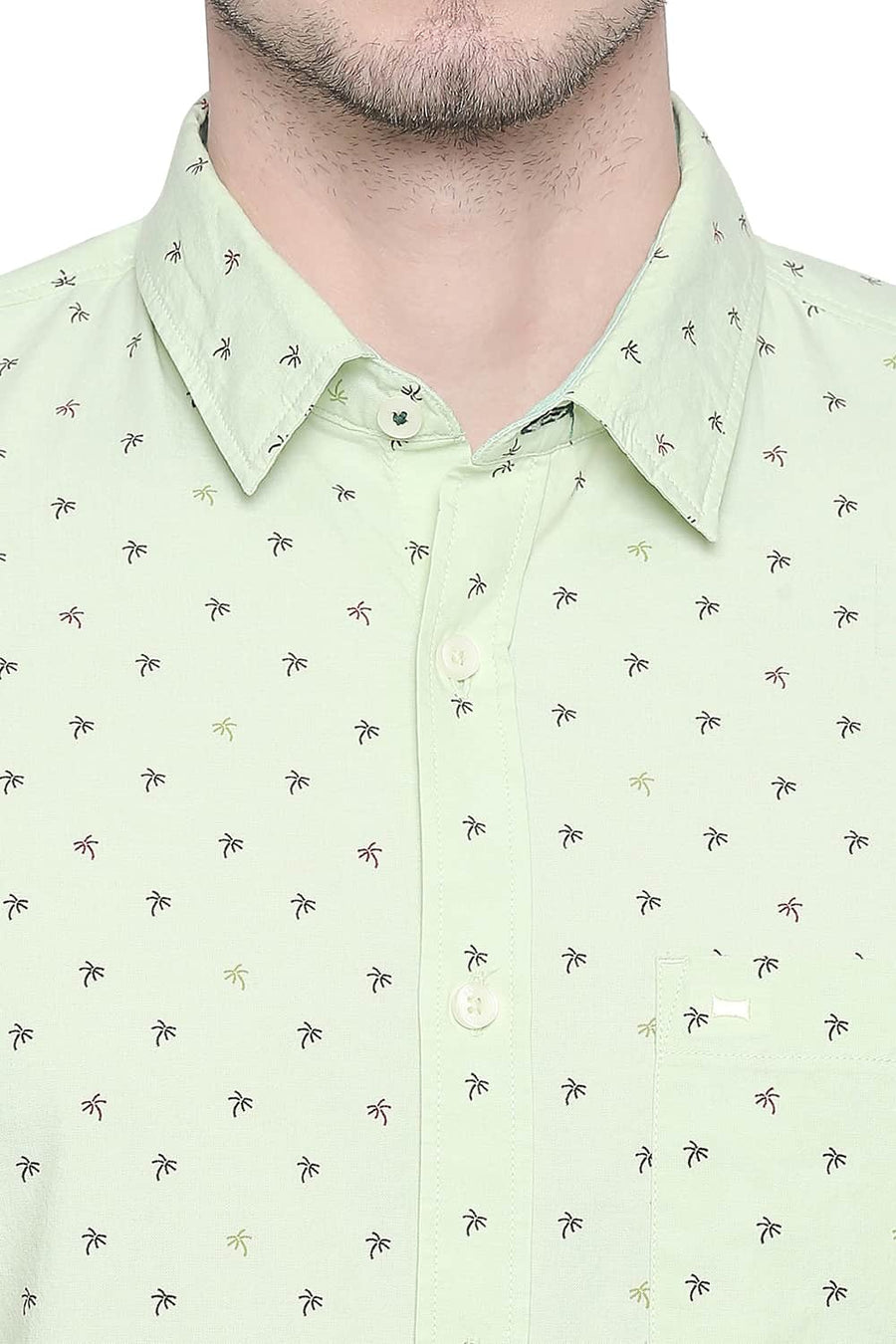 BASICS SLIM FIT OPALINE GREEN OXFORD PRINTED SHIRT