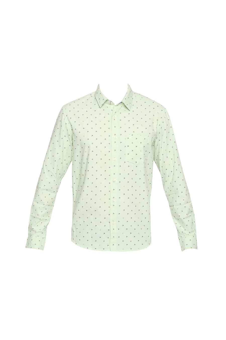 BASICS SLIM FIT OPALINE GREEN OXFORD PRINTED SHIRT