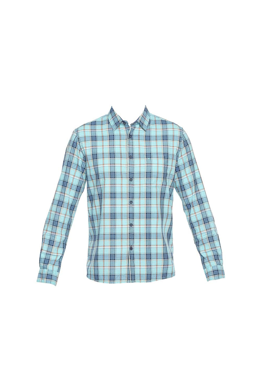 BASICS SLIM FIT AQUA SKY TWILL CHECKS SHIRT