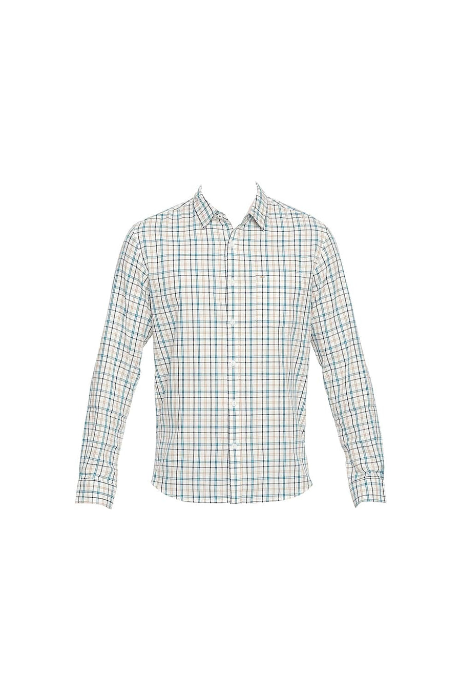 BASICS SLIM FIT SHADED GREEN DOBBY CHECKS SHIRT