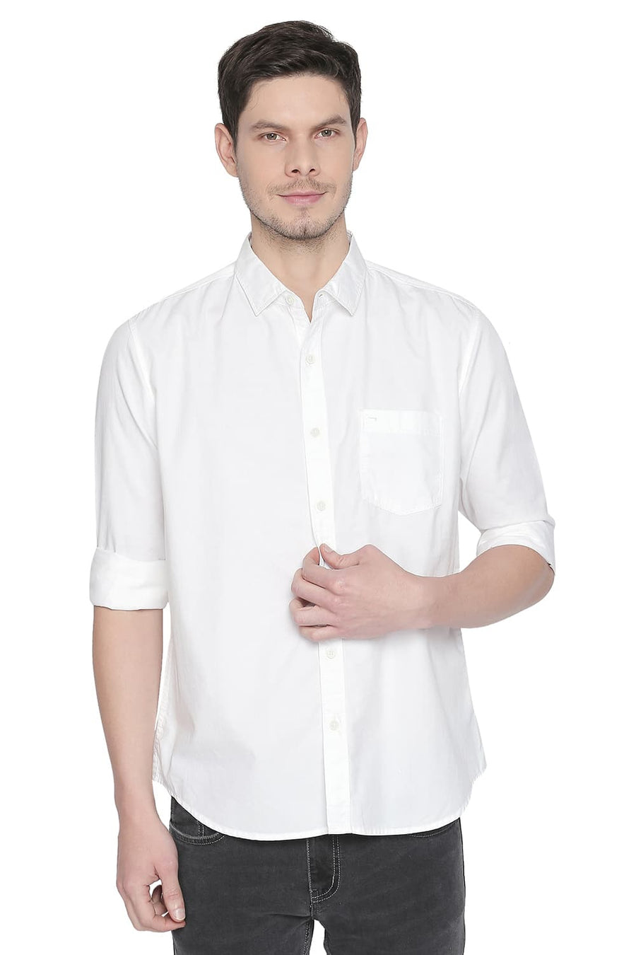 BASICS SLIM FIT CLOUD WHITE PEACH TWILL SHIRT