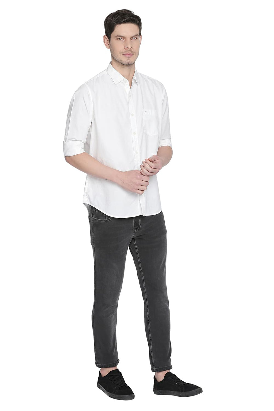 BASICS SLIM FIT CLOUD WHITE PEACH TWILL SHIRT