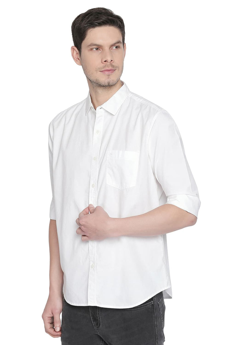 BASICS SLIM FIT CLOUD WHITE PEACH TWILL SHIRT