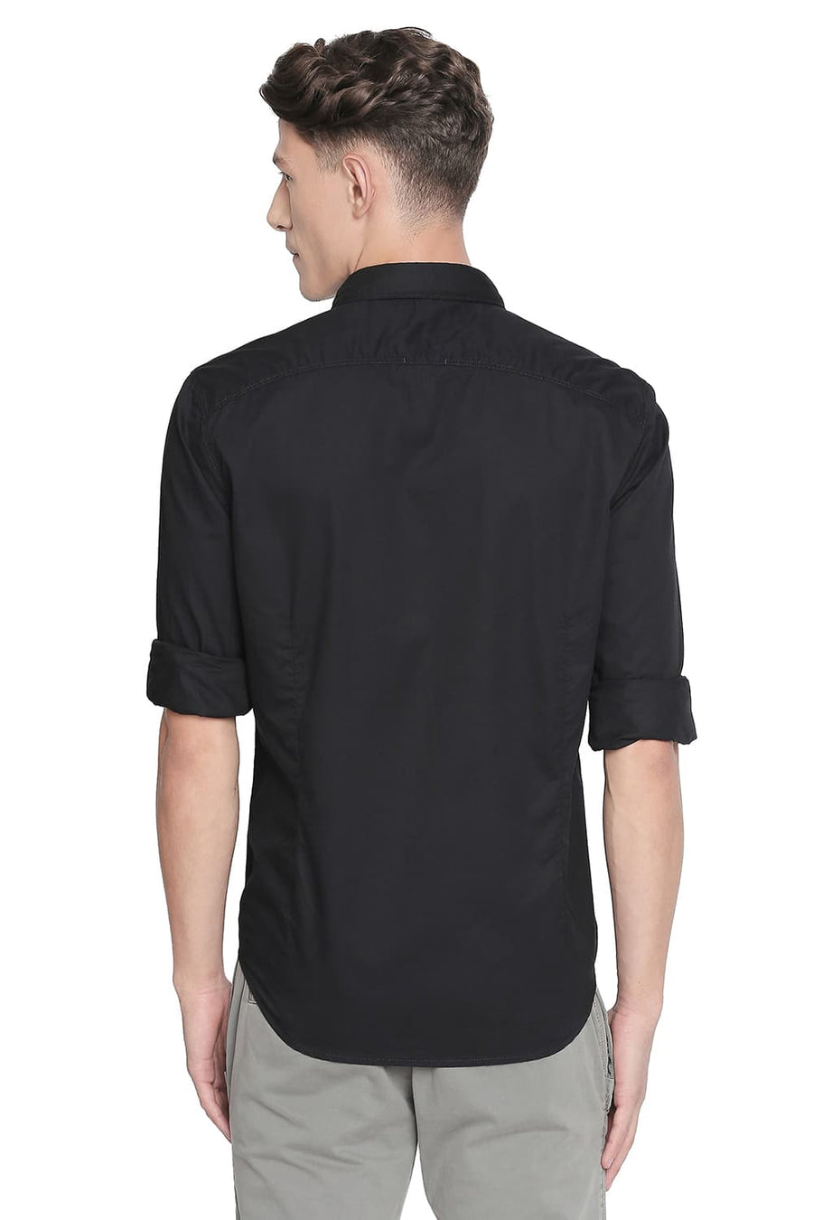 BASICS SLIM FIT DEEP BLACK PEACH TWILL SHIRT