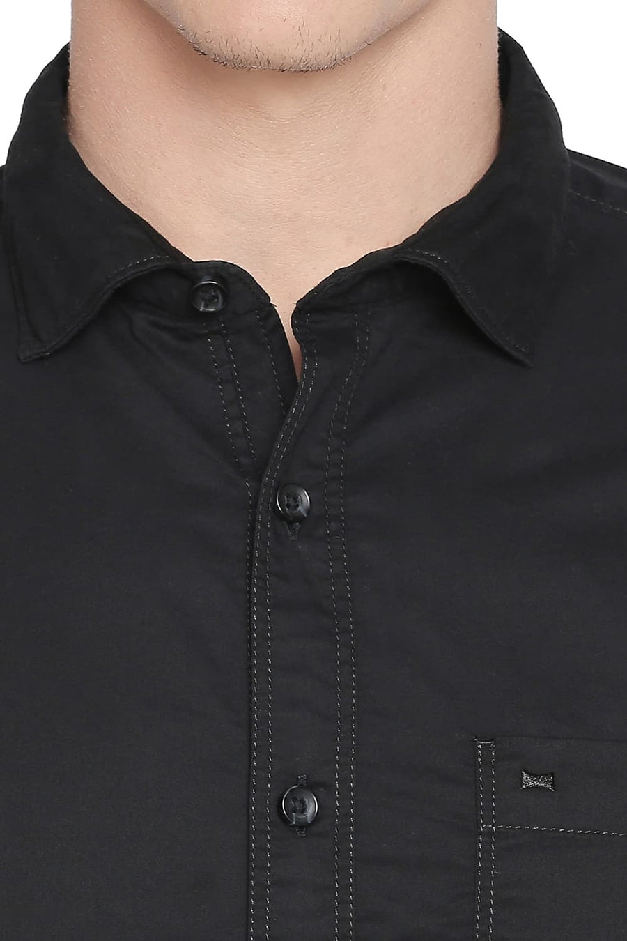 BASICS SLIM FIT DEEP BLACK PEACH TWILL SHIRT