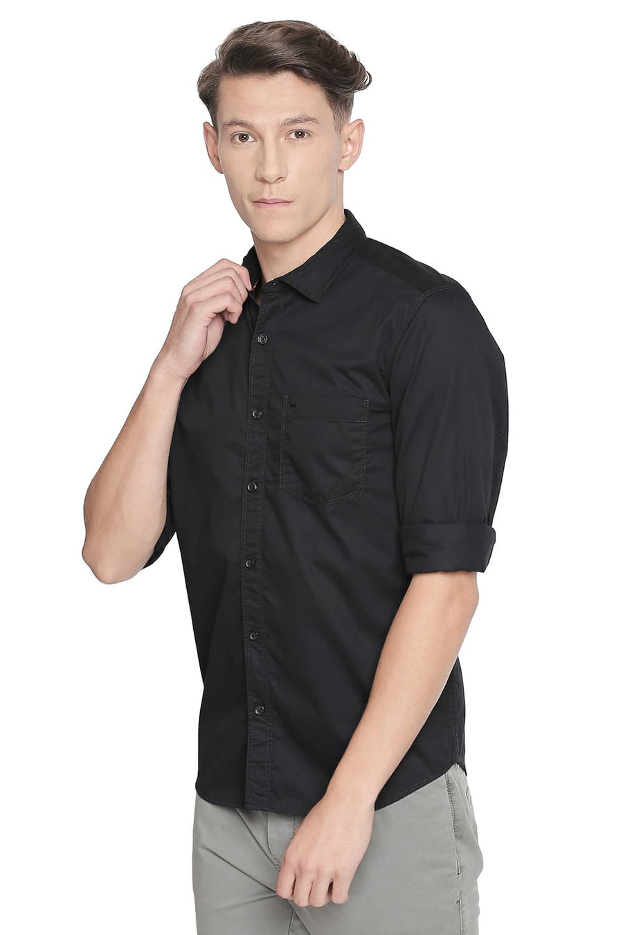BASICS SLIM FIT DEEP BLACK PEACH TWILL SHIRT