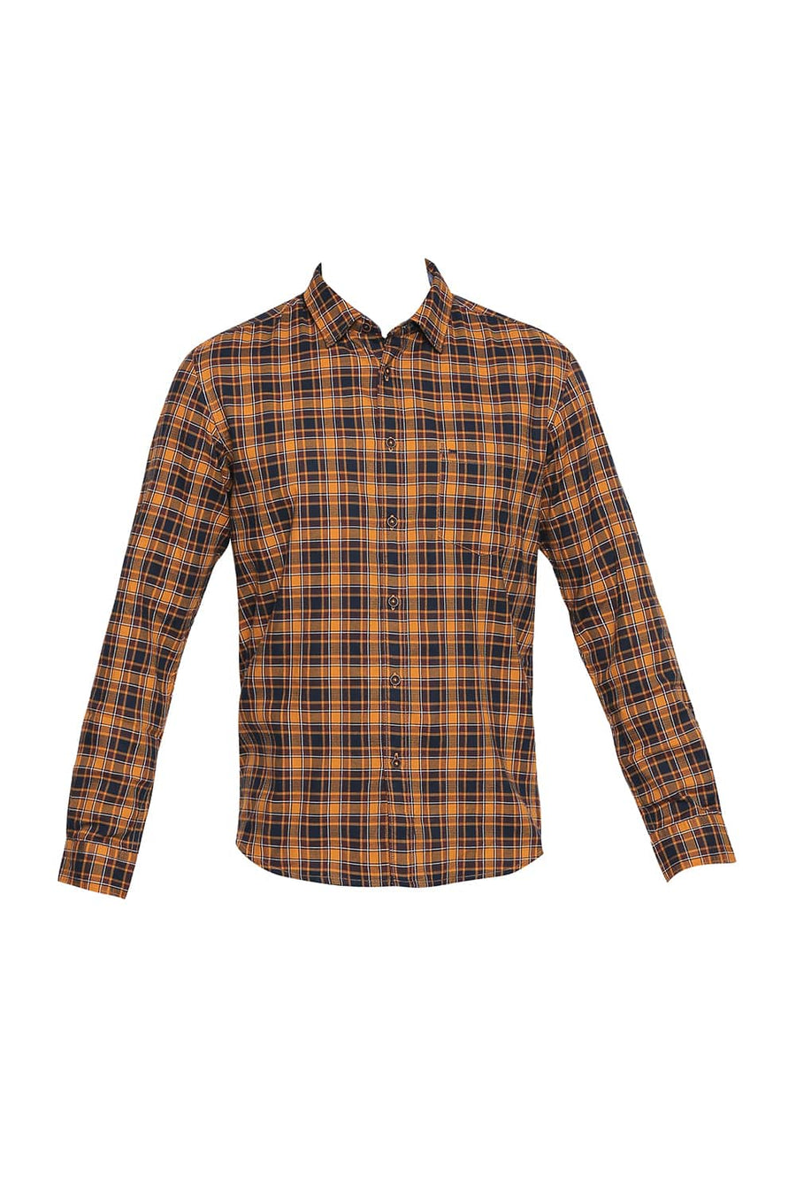 BASICS SLIM FIT CHEDDAR ORANGE DOBBY CHECKS SHIRT