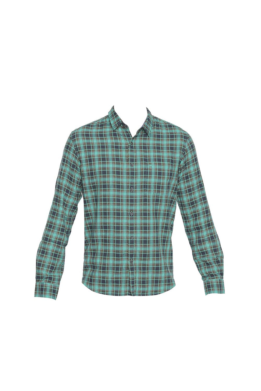 BASICS SLIM FIT HOLLY GREEN DOBBY CHECKS SHIRT