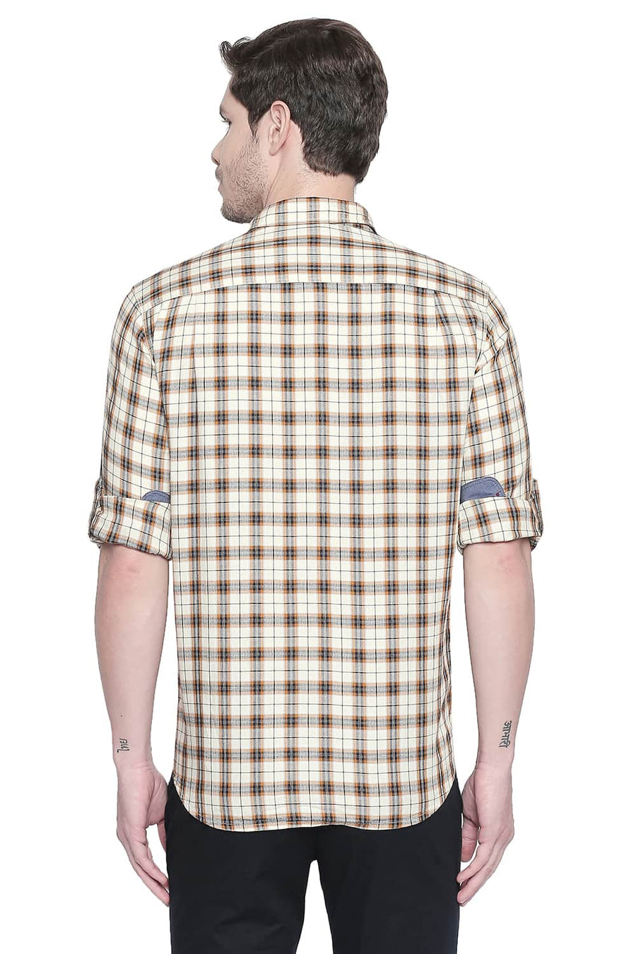 BASICS SLIM FIT ANISE YELLOW MODAL CHECKS SHIRT