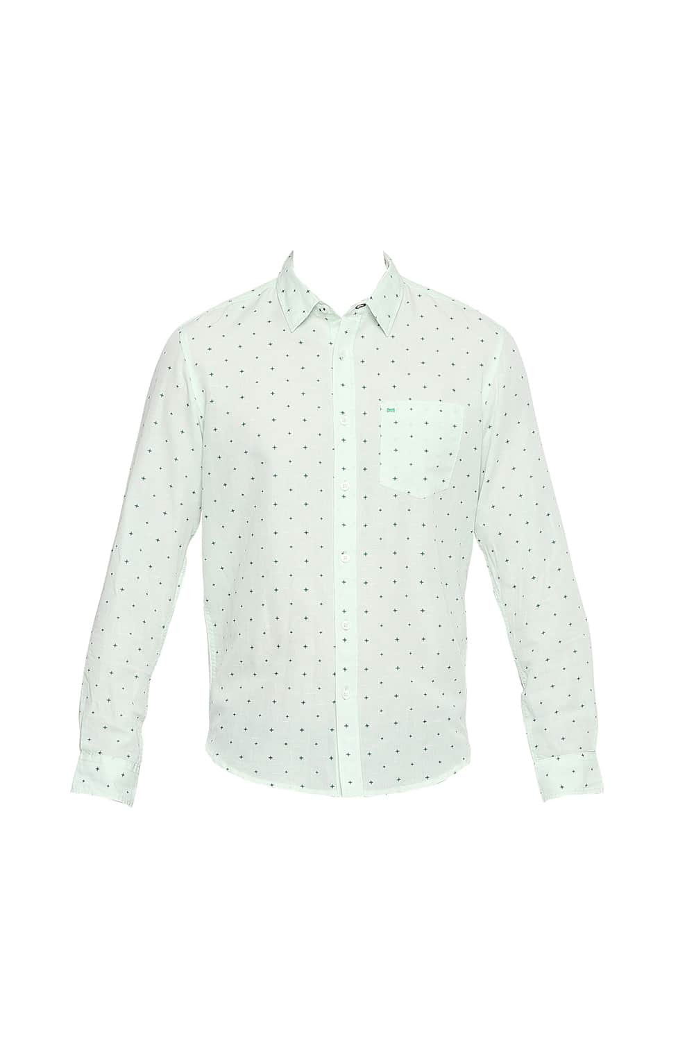 BASICS SLIM FIT COTTON LINEN PRINTED SHIRT