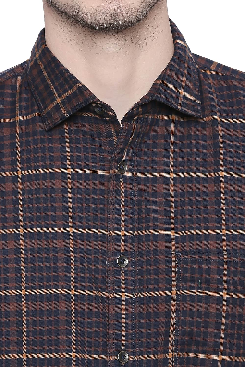 BASICS SLIM FIT STRETCH CHECKS SHIRT