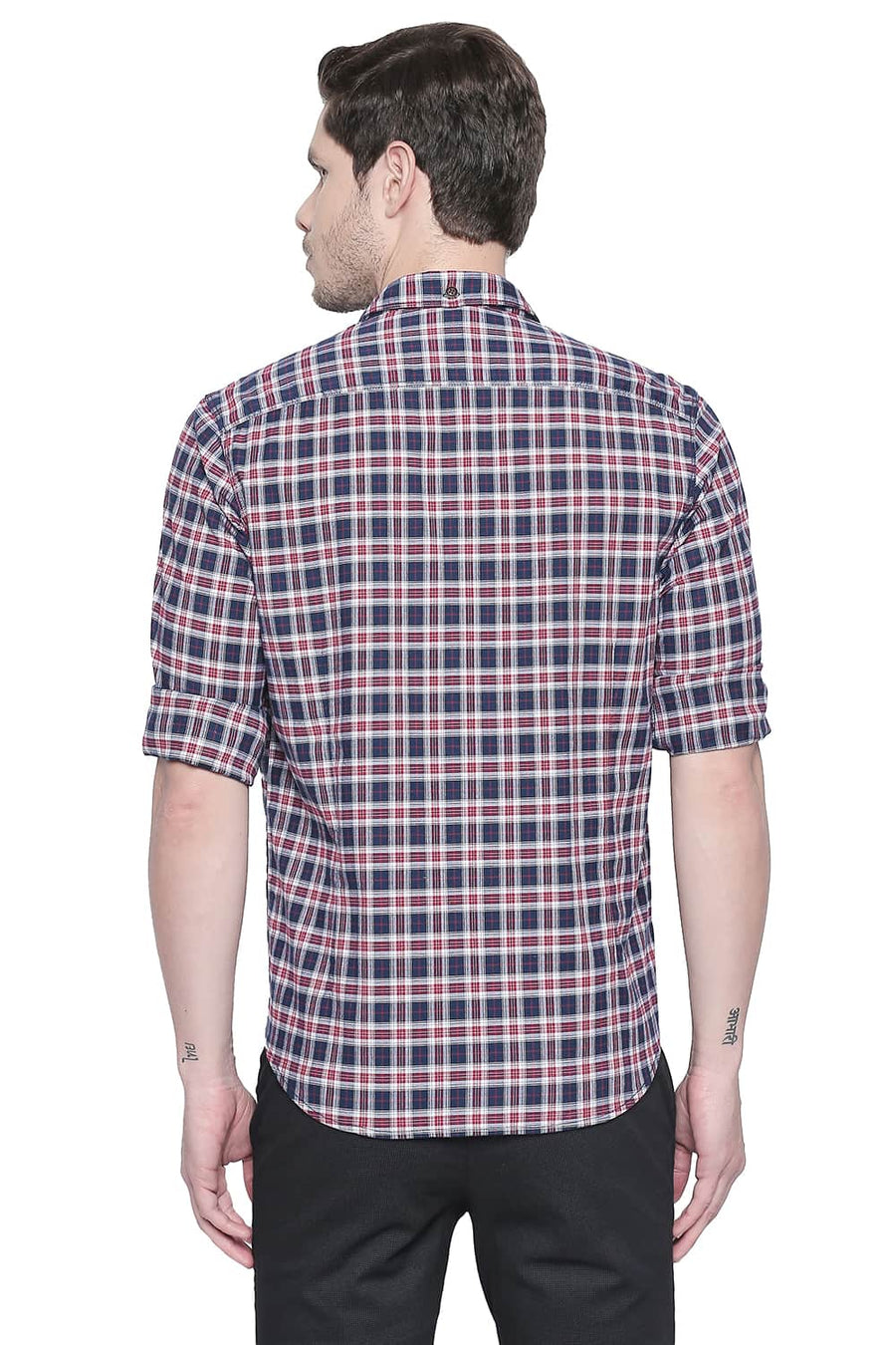 BASICS SLIM FIT CHERRY RED STRETCH CHECKS SHIRT
