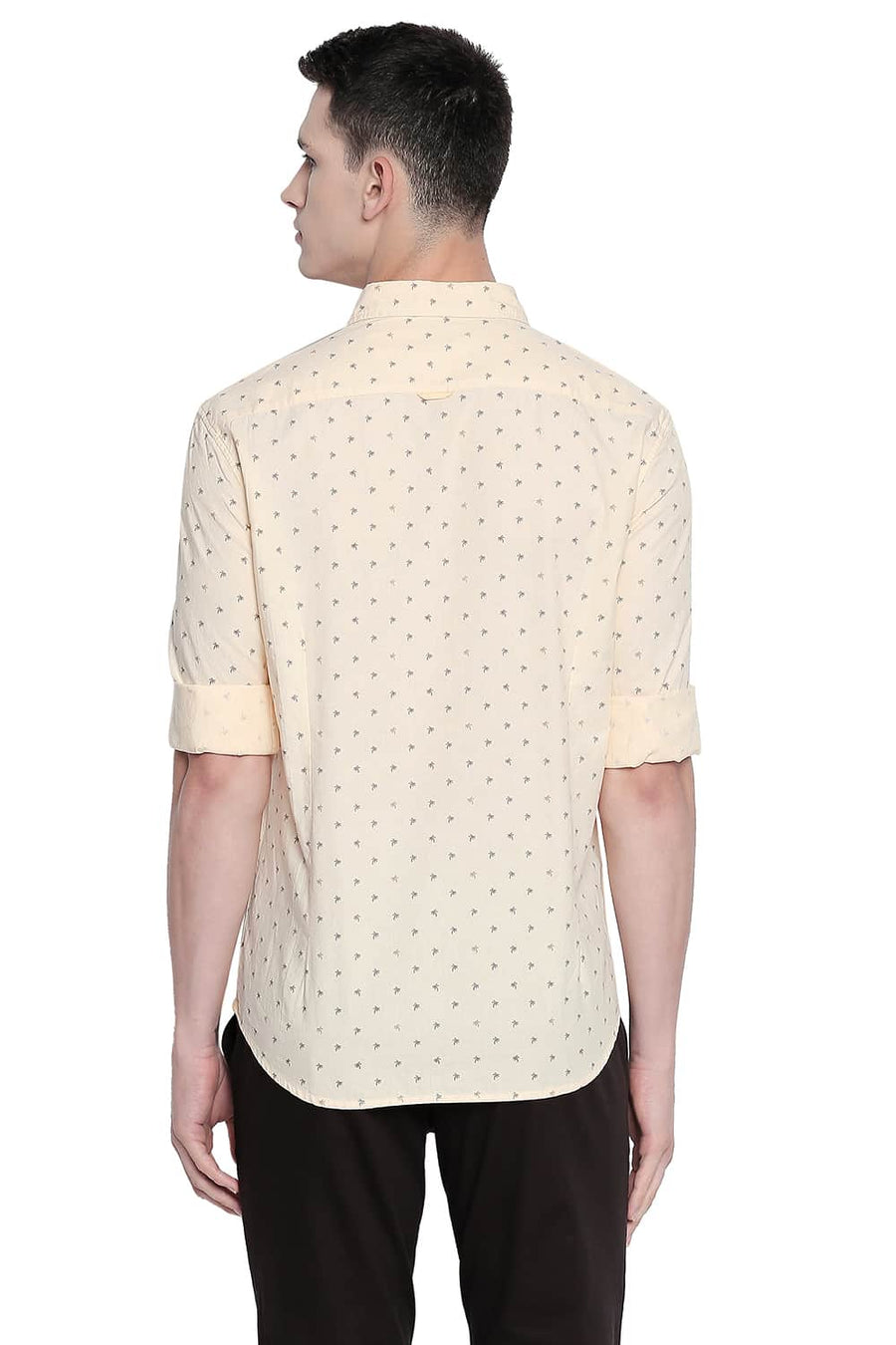 BASICS SLIM FIT DOUBLE CREAM OXFORD PRINTED SHIRT