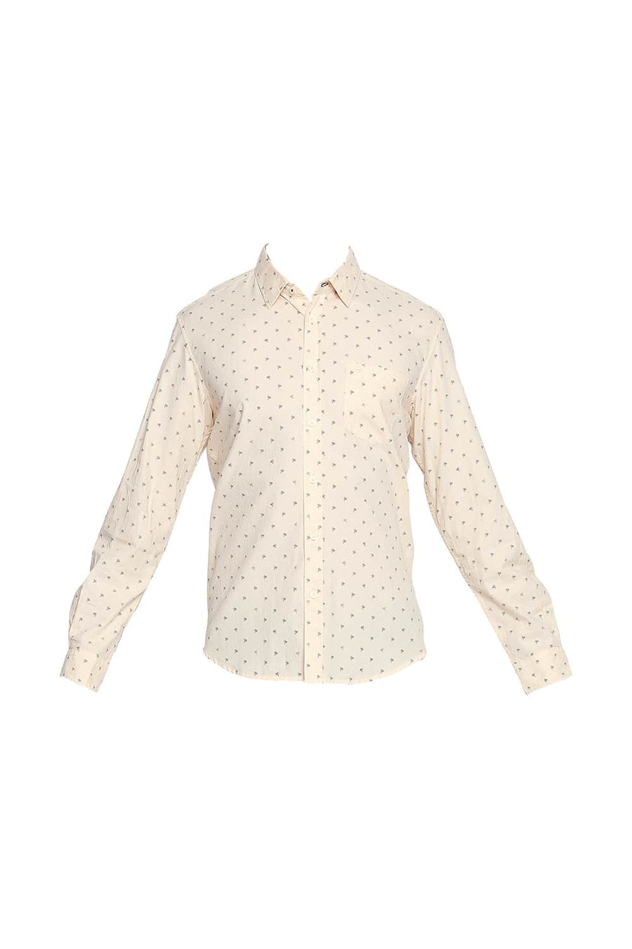 BASICS SLIM FIT DOUBLE CREAM OXFORD PRINTED SHIRT