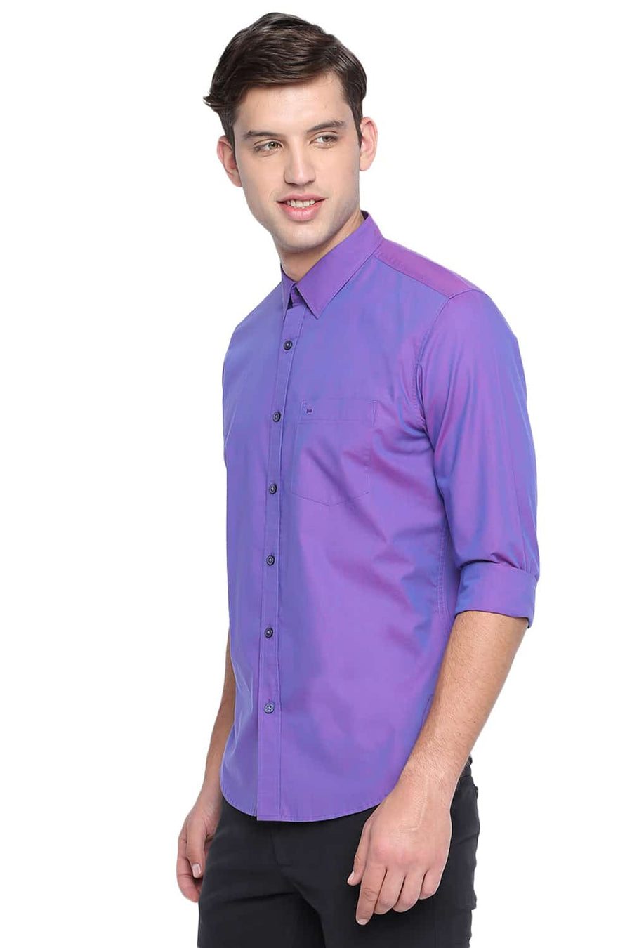 BASICS SLIM FIT IMPERIAL PURPLE TWO TONE SHIRT