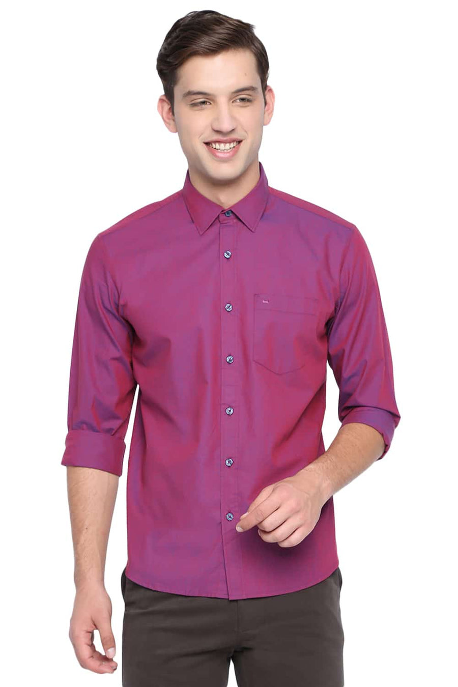 BASICS SLIM FIT RHODODENDRON PINK TWO TONE SHIRT