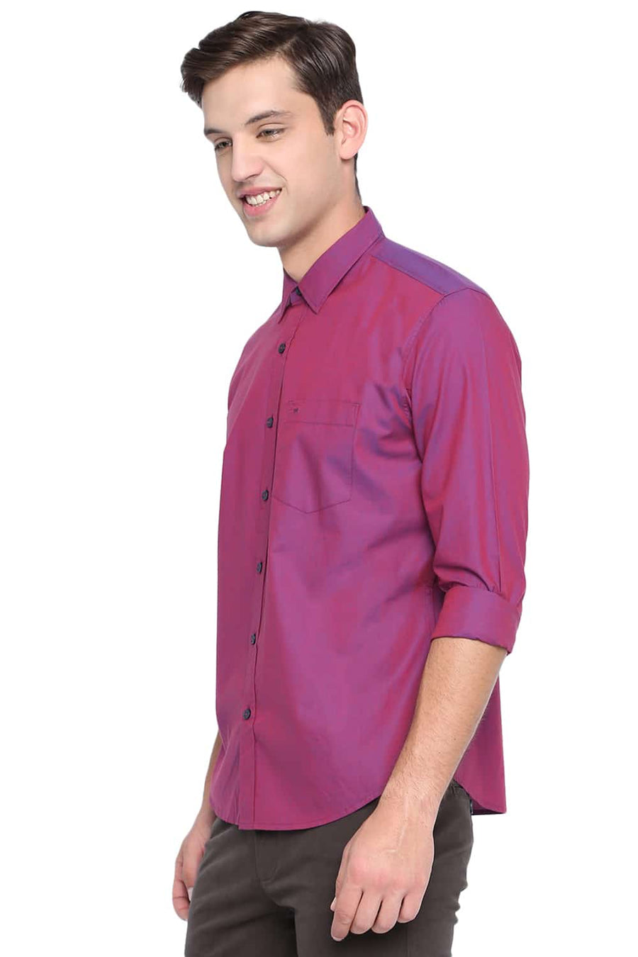 BASICS SLIM FIT RHODODENDRON PINK TWO TONE SHIRT