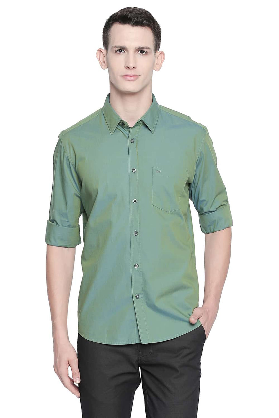 BASICS SLIM FIT FROSTY GREEN TWO TONE SHIRT