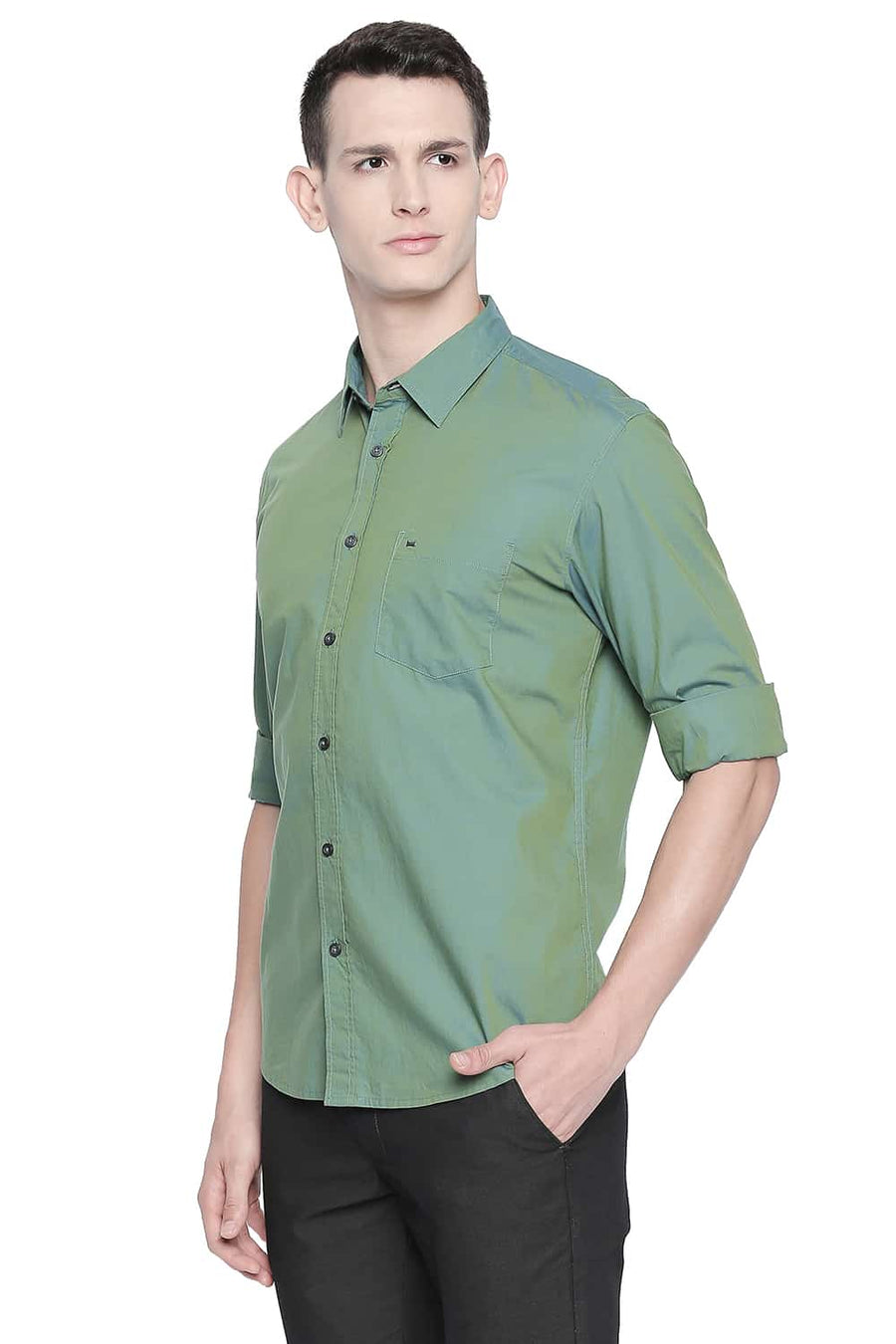 BASICS SLIM FIT FROSTY GREEN TWO TONE SHIRT