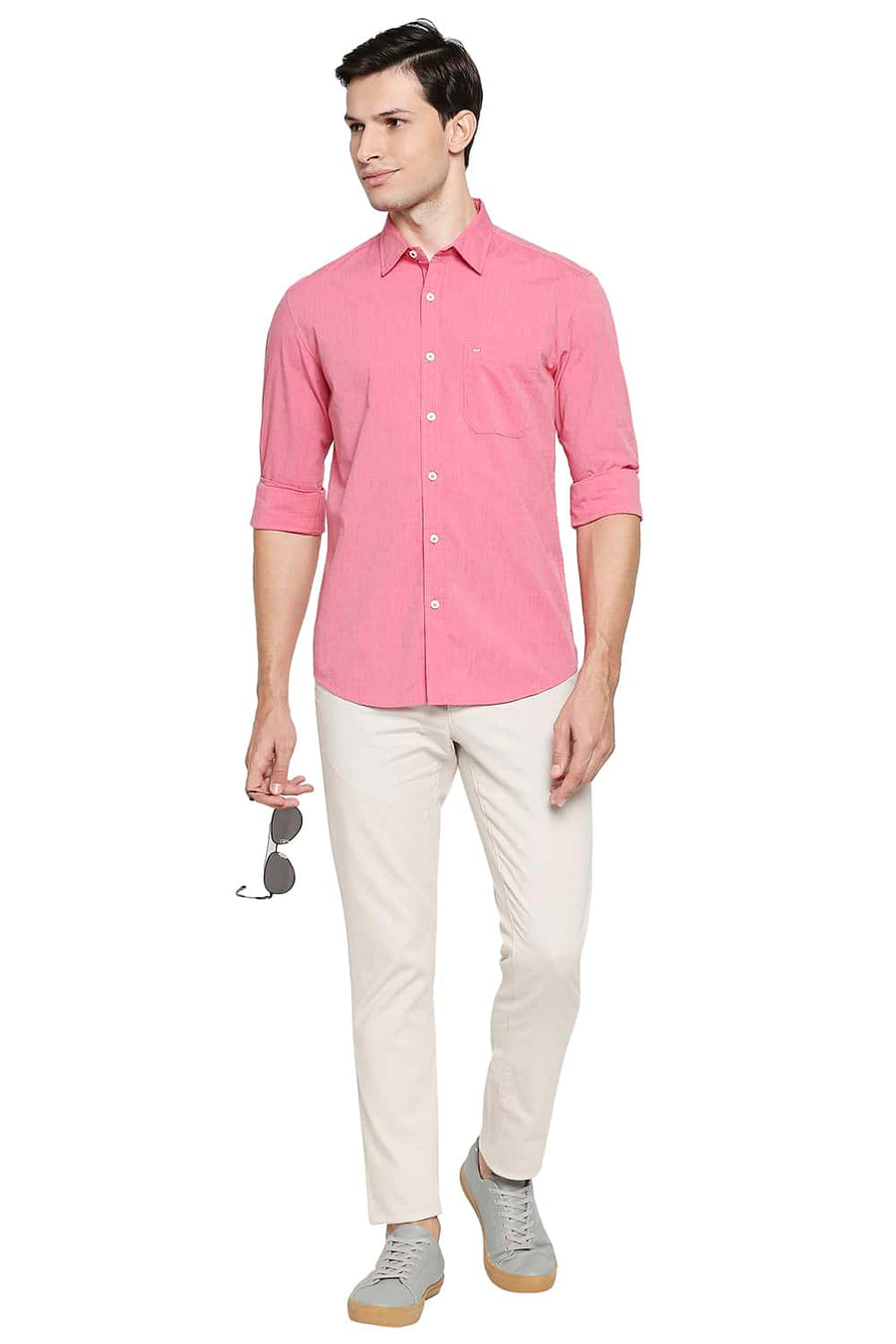 BASICS SLIM FIT CLARET PINK FIL A FIL SHIRT