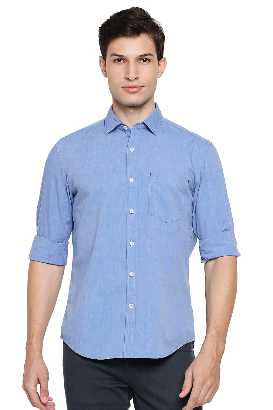 BASICS SLIM FIT REGAL BLUE FIL A FIL SHIRT