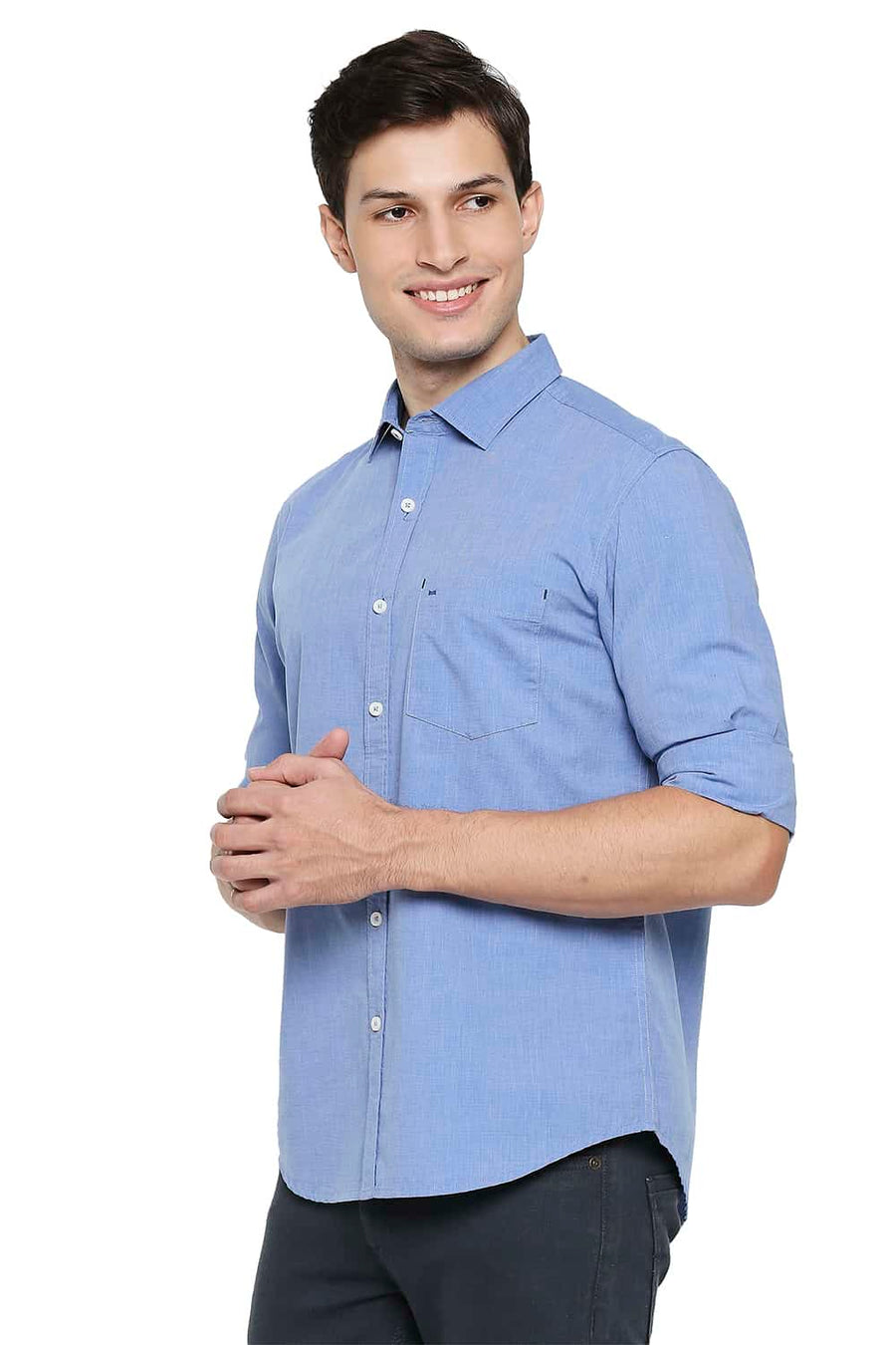 BASICS SLIM FIT REGAL BLUE FIL A FIL SHIRT