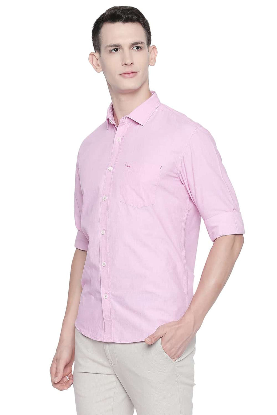 BASICS SLIM FIT PRISH PINK FIL A FIL SHIRT