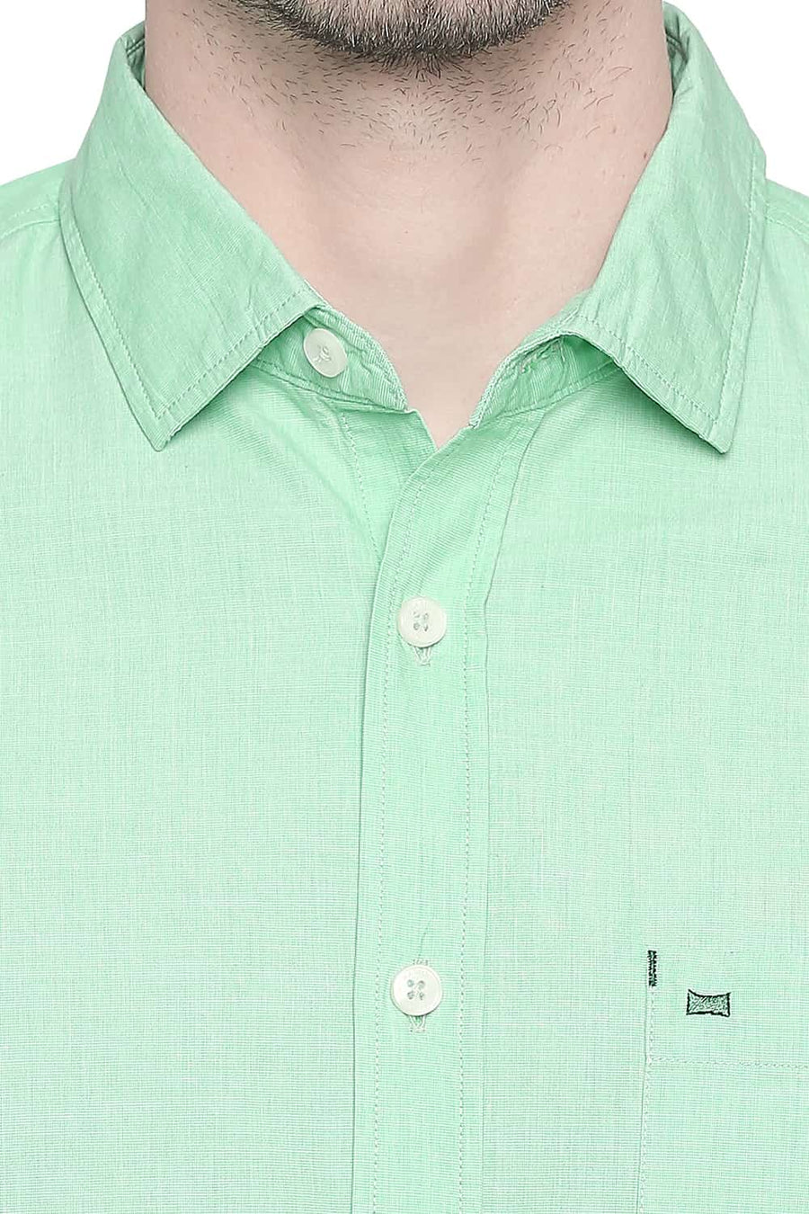 BASICS SLIM FIT GREEN ASH FIL A FIL SHIRT