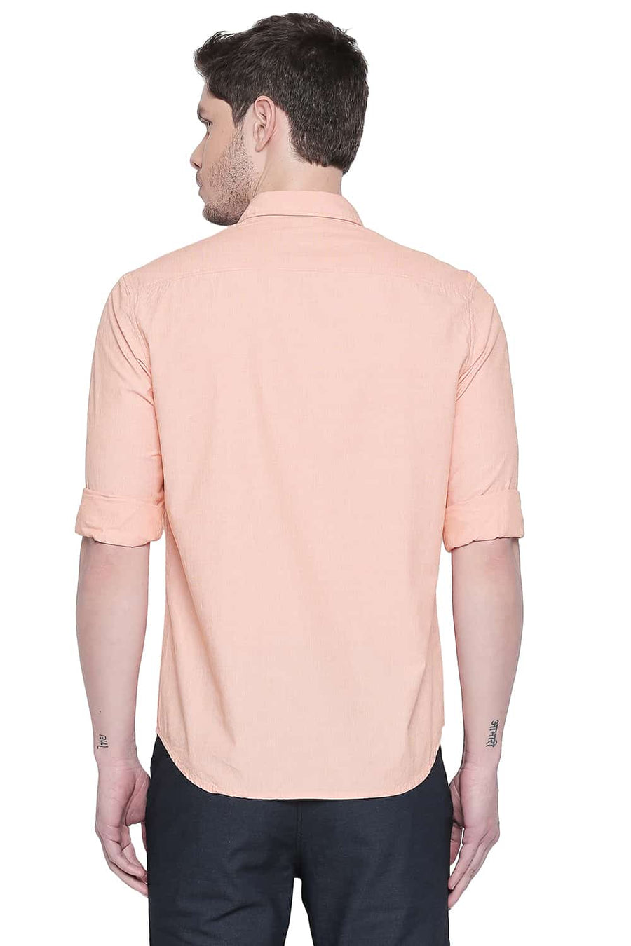BASICS SLIM FIT ORANGE NECTAR FIL A FIL SHIRT