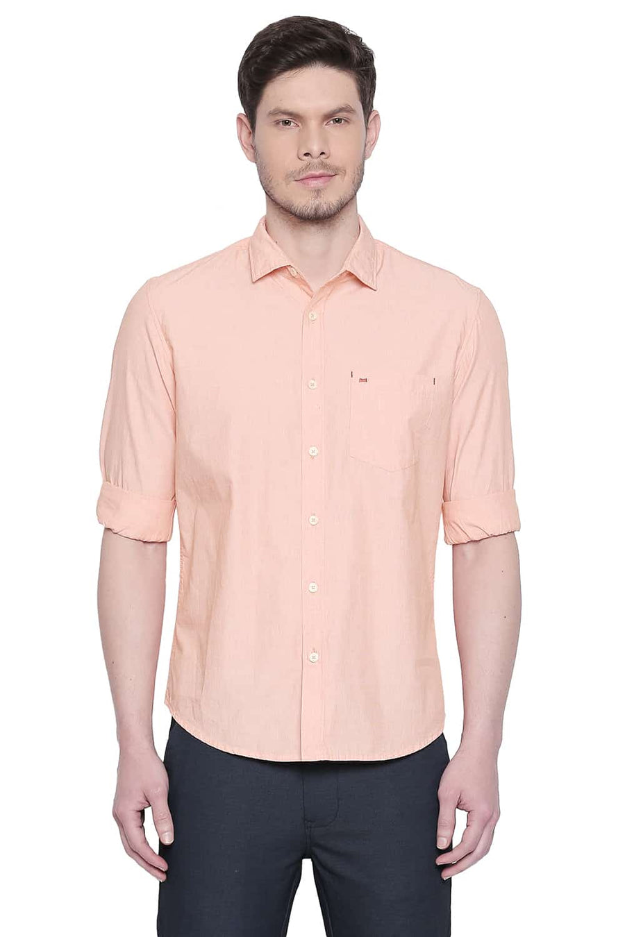 BASICS SLIM FIT ORANGE NECTAR FIL A FIL SHIRT