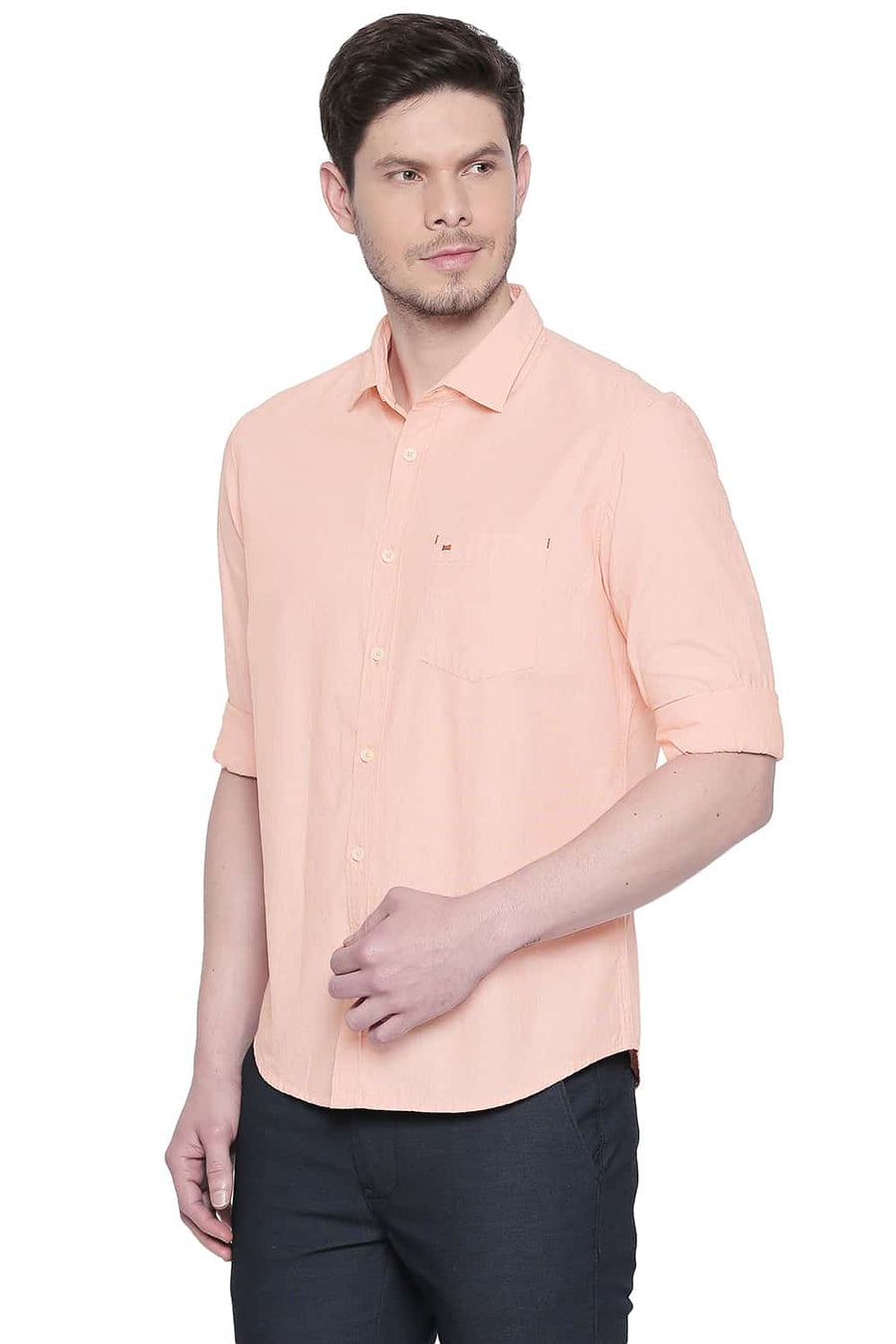 BASICS SLIM FIT ORANGE NECTAR FIL A FIL SHIRT