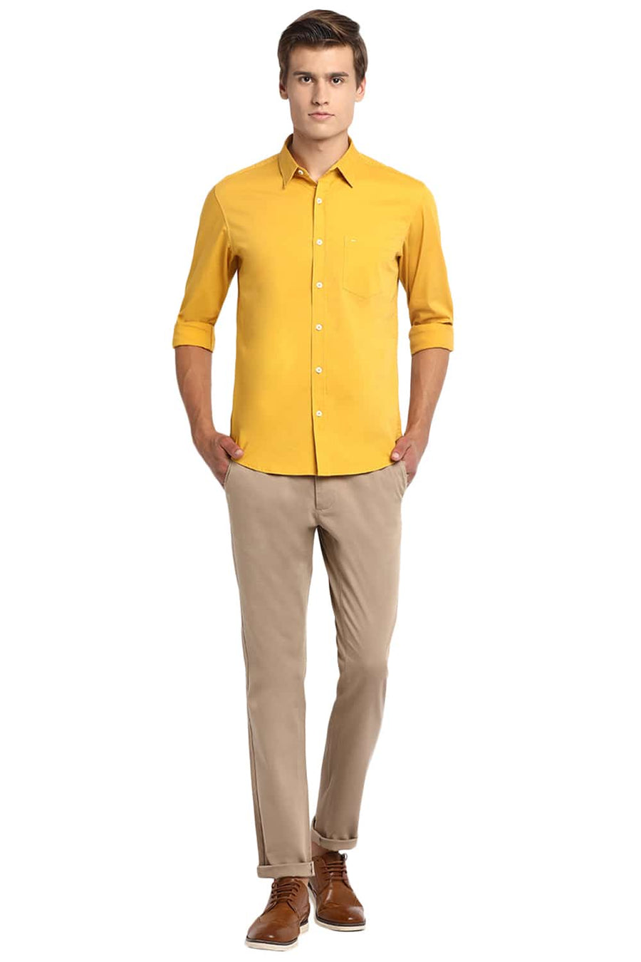 BASICS SLIM FIT FRESSIA YELLOW STRETCH SHIRT