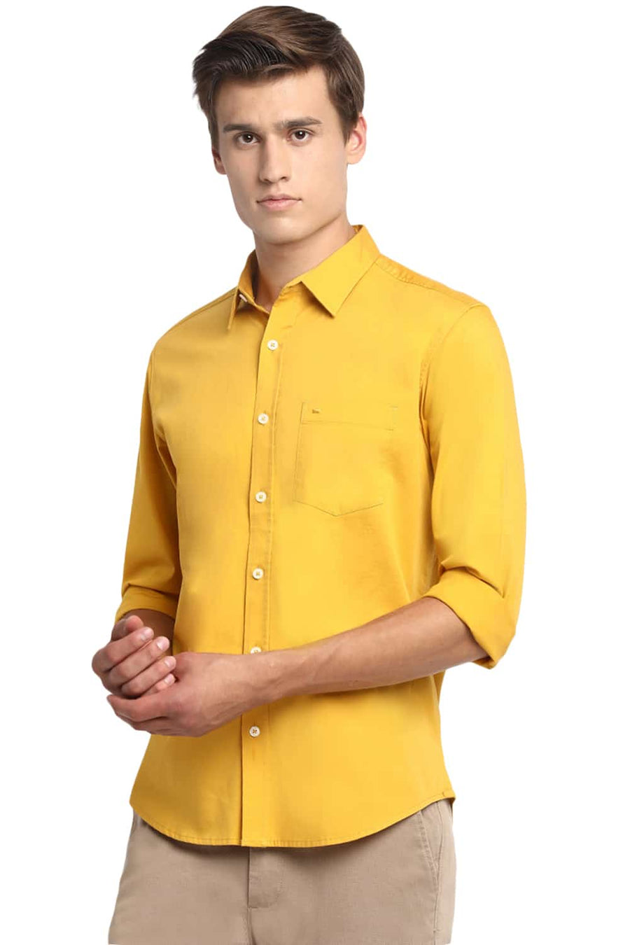 BASICS SLIM FIT FRESSIA YELLOW STRETCH SHIRT