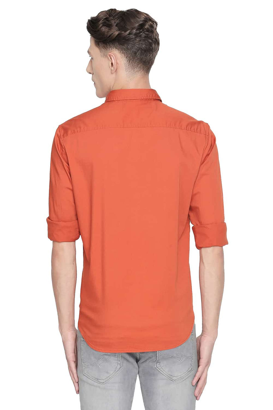 BASICS SLIM FIT PUMPKIN ORANGE STRETCH SHIRT