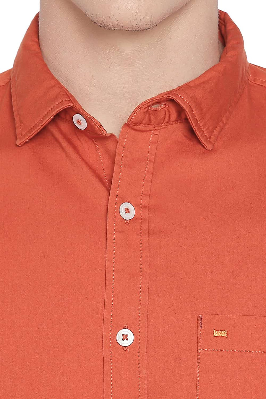 BASICS SLIM FIT PUMPKIN ORANGE STRETCH SHIRT