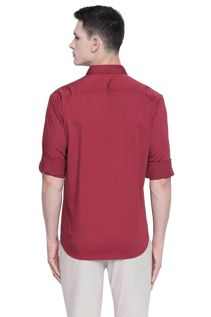 BASICS SLIM FIT GARNET MAROON STRETCH SHIRT