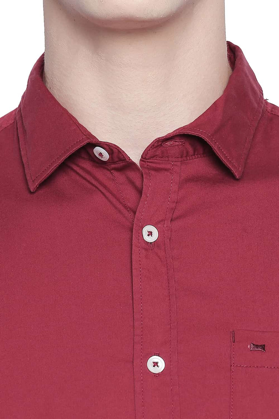 BASICS SLIM FIT GARNET MAROON STRETCH SHIRT