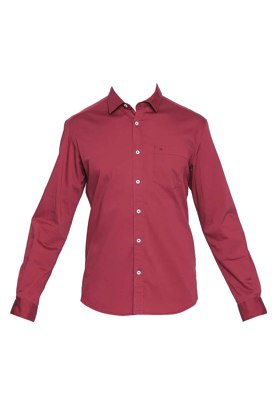 BASICS SLIM FIT GARNET MAROON STRETCH SHIRT