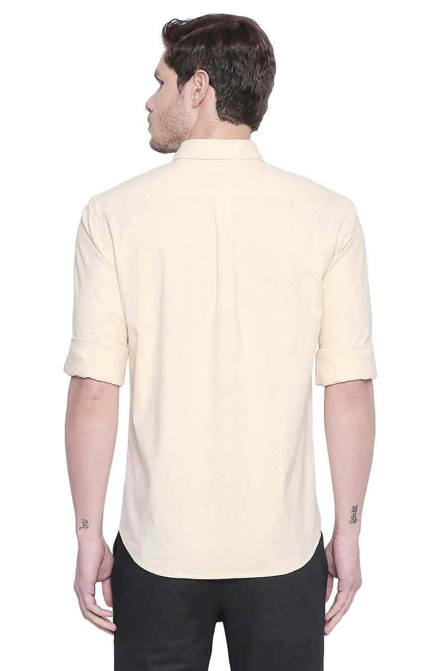 BASICS SLIM FIT PEAR YELLOW OXFORD STRETCH SHIRT