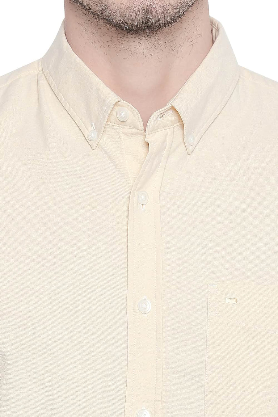 BASICS SLIM FIT PEAR YELLOW OXFORD STRETCH SHIRT