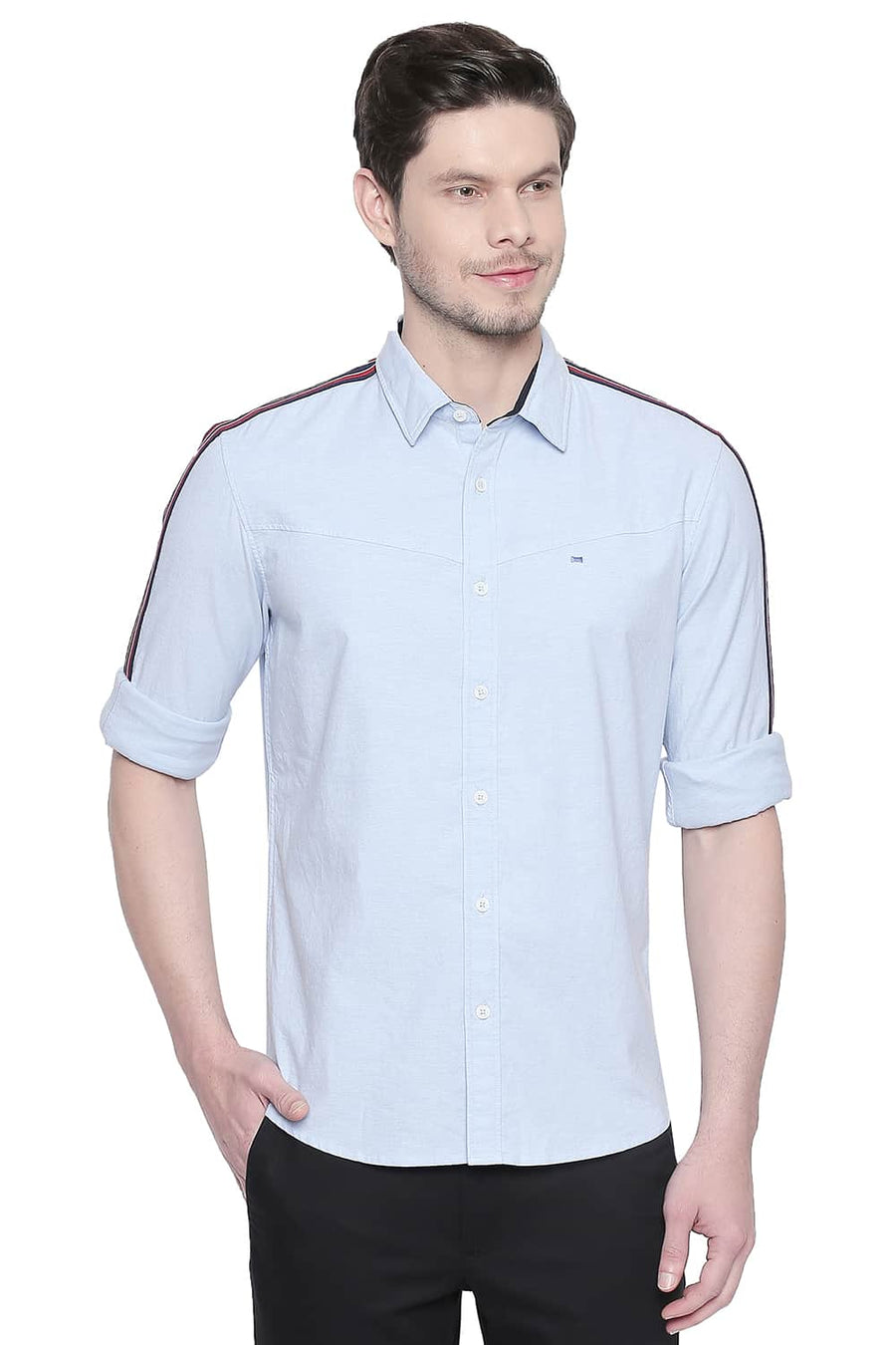 BASICS SLIM FIT POWDER BLUE OXFORD STRETCH SHIRT