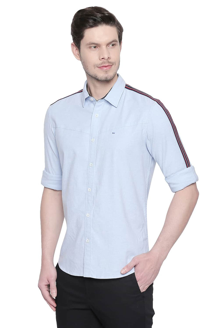 BASICS SLIM FIT POWDER BLUE OXFORD STRETCH SHIRT