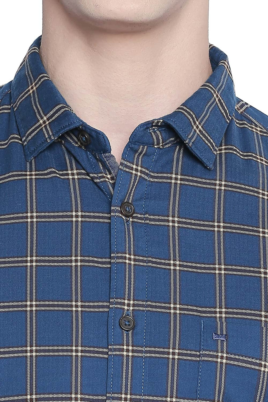 BASICS SLIM FIT MIDNIGHT BLUE STRETCH CHECKS SHIRT