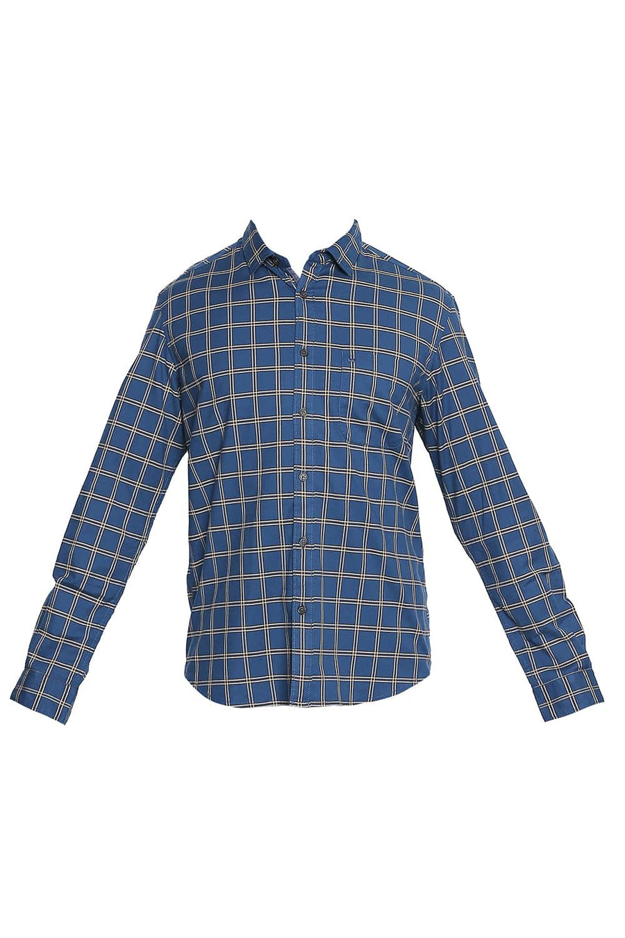 BASICS SLIM FIT MIDNIGHT BLUE STRETCH CHECKS SHIRT