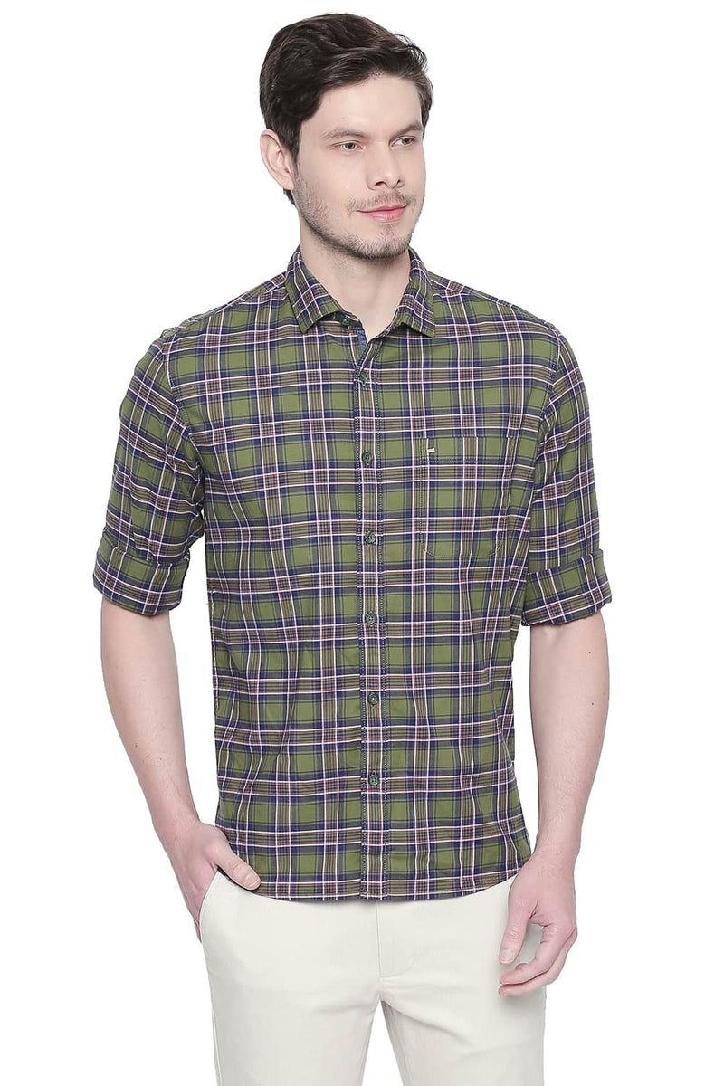 BASICS SLIM FIT STRETCH CHECKS SHIRT