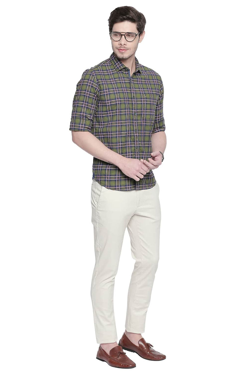 BASICS SLIM FIT STRETCH CHECKS SHIRT